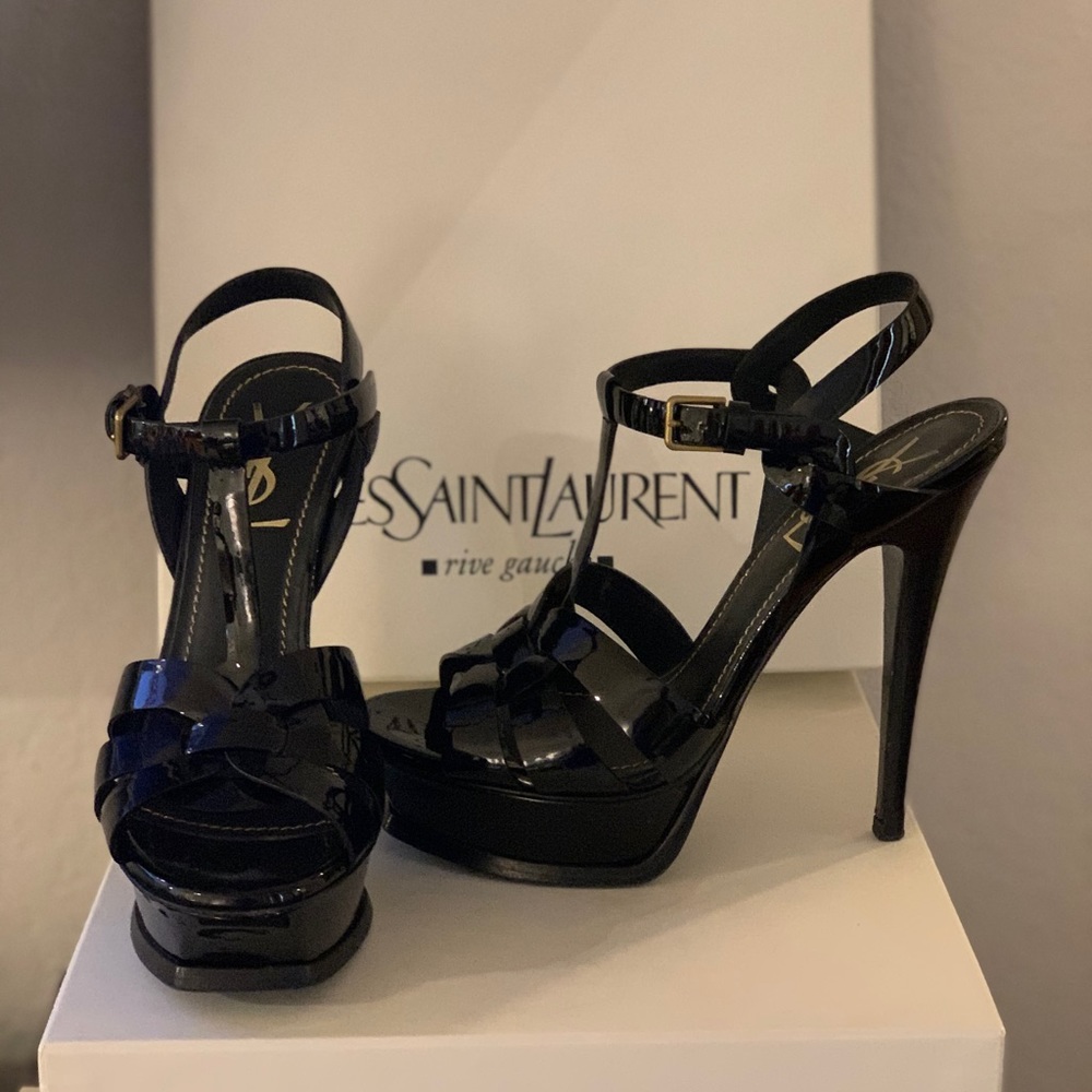 YSL Black Patent Tribute Platform Sandals 🌟🖤🖤